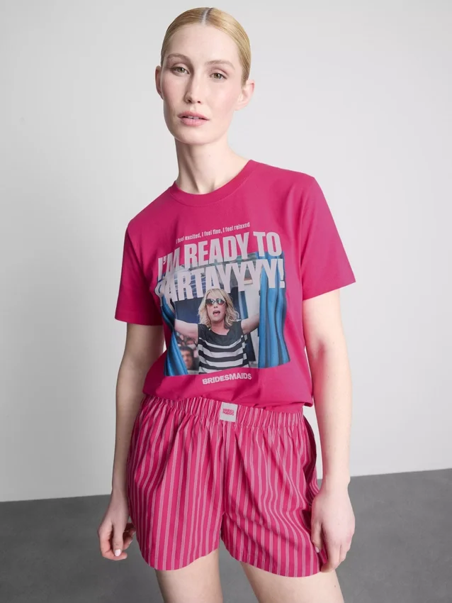 Pijamas curto de algodão com estampado gráfico para damas de honra