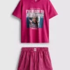Pijamas curto de algodão com estampado gráfico para damas de honra