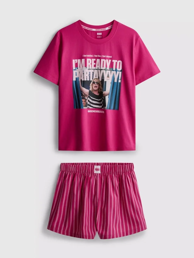 Pijamas curto de algodão com estampado gráfico para damas de honra