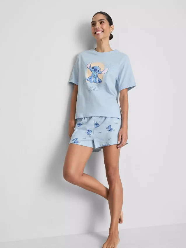 Pijamas curto de algodão com motivo do Stitch da Disney