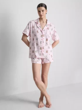Pijamas curto estilo «boyfriend» com estampa de ursinhos