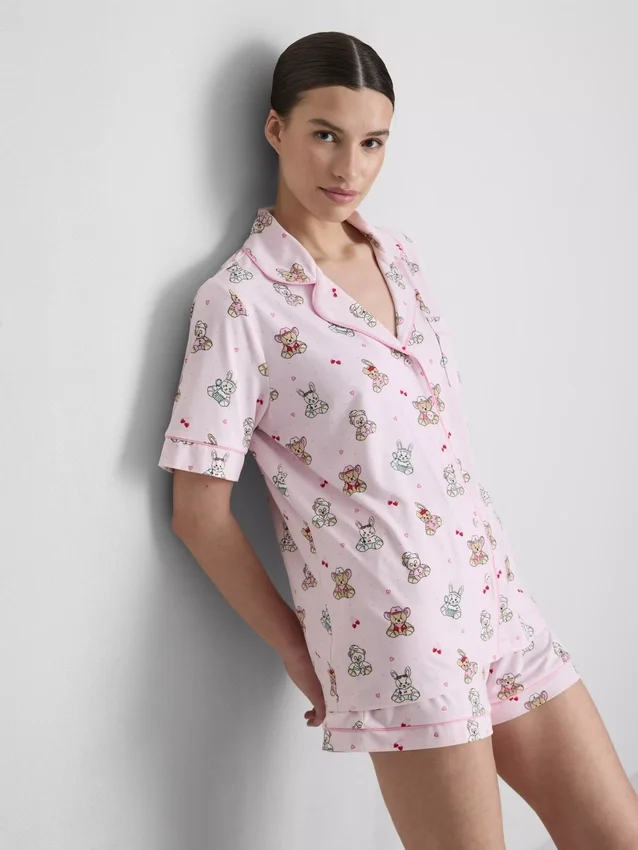 Pijamas curto estilo «boyfriend» com estampa de ursinhos