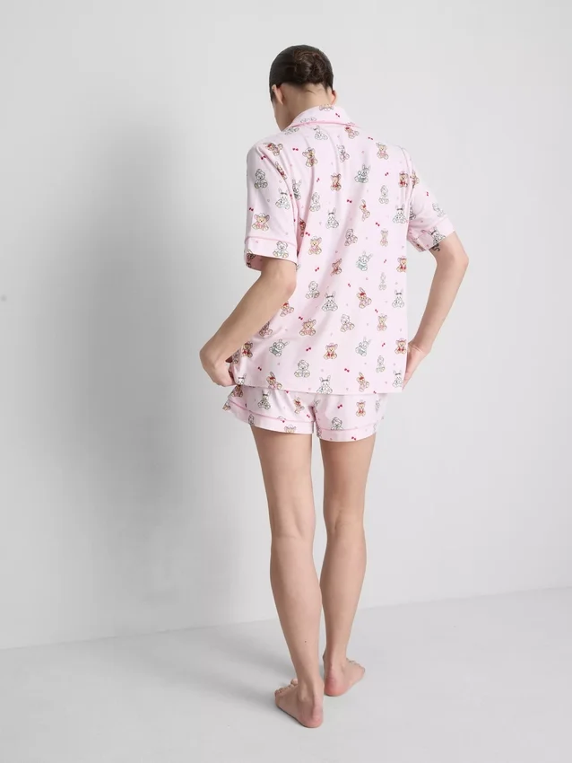 Pijamas curto estilo «boyfriend» com estampa de ursinhos