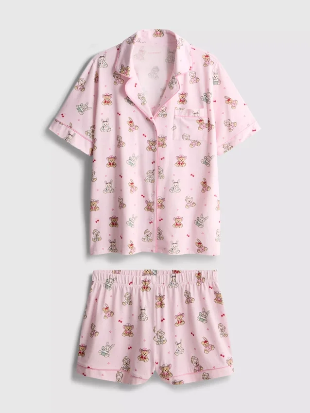 Pijamas curto estilo «boyfriend» com estampa de ursinhos