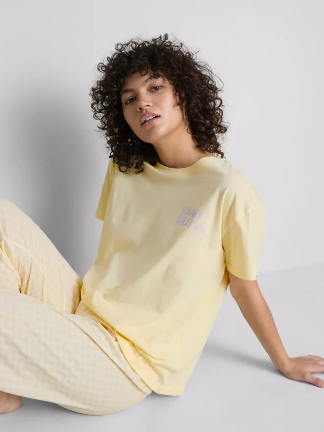 Pijamas de algodão com estampado xadrez
