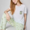 Pijamas de algodão com gola redonda e estampado