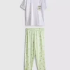 Pijamas de algodão com gola redonda e estampado