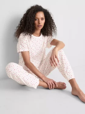 Pijamas de calções de manga curta em algodão estampado