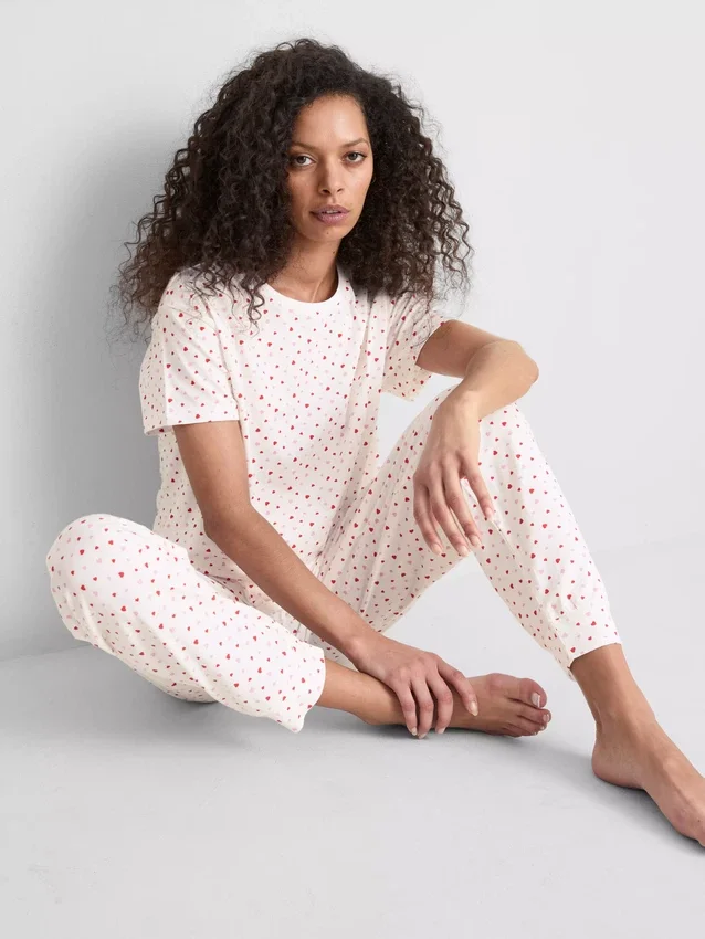 Pijamas de calções de manga curta em algodão estampado