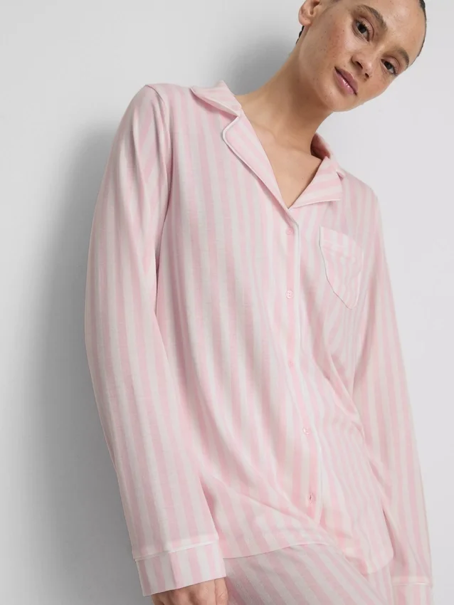 Pijamas estilo «boyfriend» em jersey às riscas