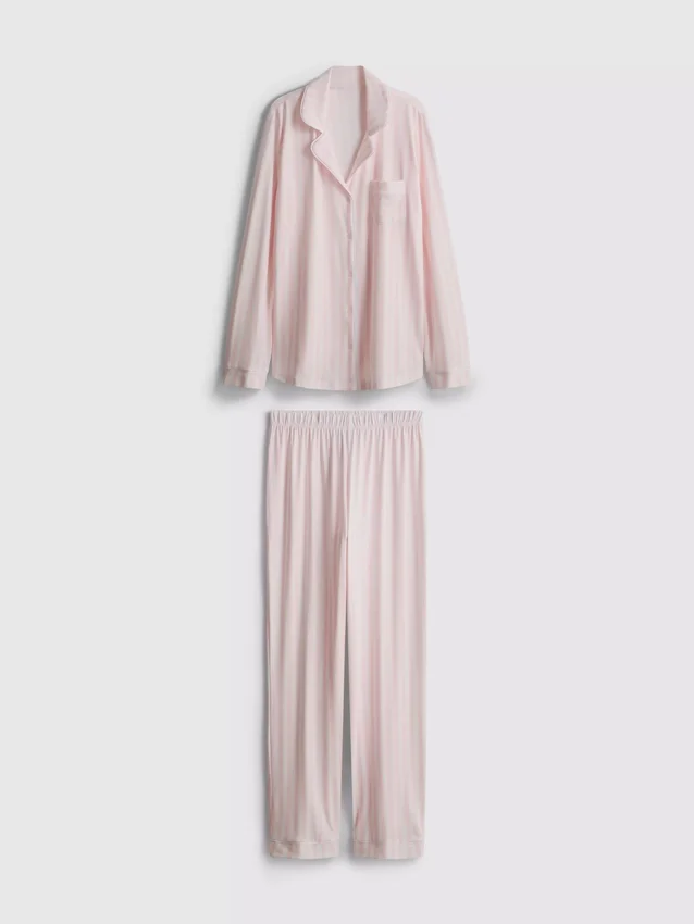 Pijamas estilo «boyfriend» em jersey às riscas