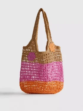 Saco de compras de palha com padrão floral