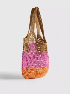 Saco de compras de palha com padrão floral
