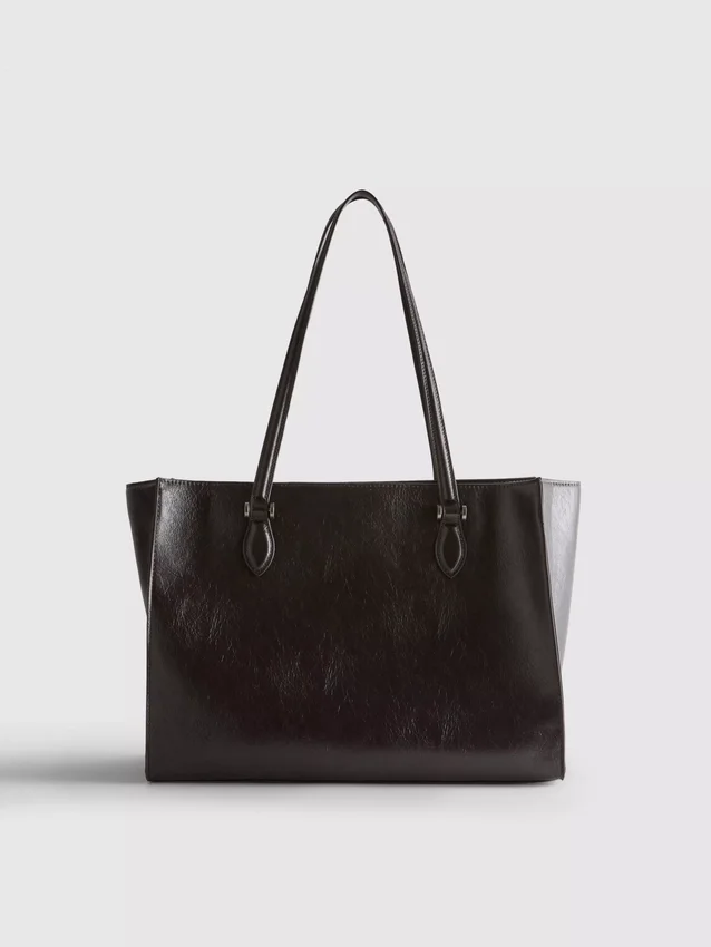 Saco de compras em imitação de couro com efeito craquelado