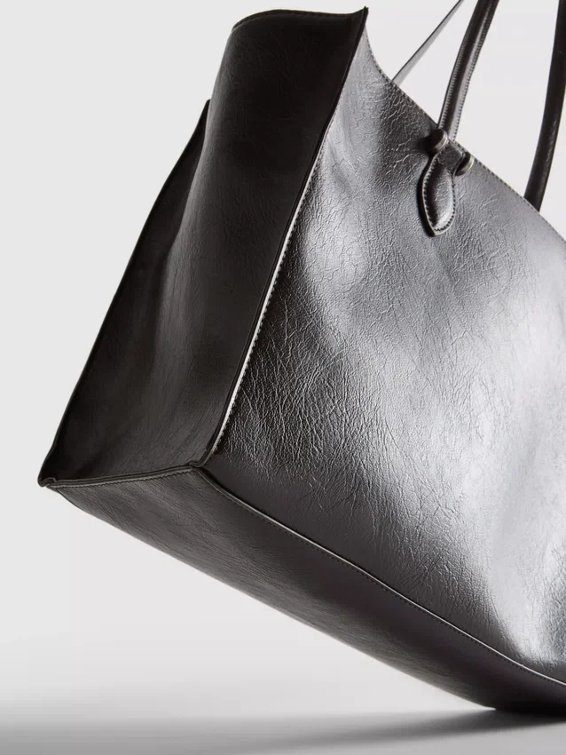 Saco de compras em imitação de couro com efeito craquelado