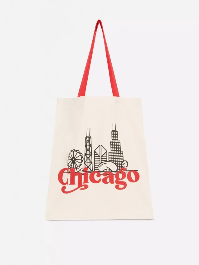 Saco de compras urbano com estampado em algodão