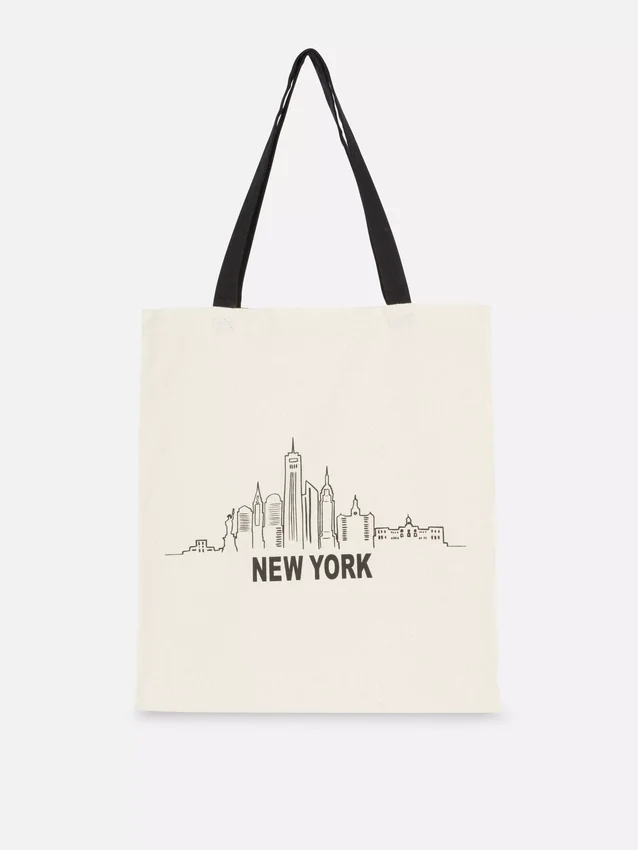 Saco de compras urbano com estampado em algodão