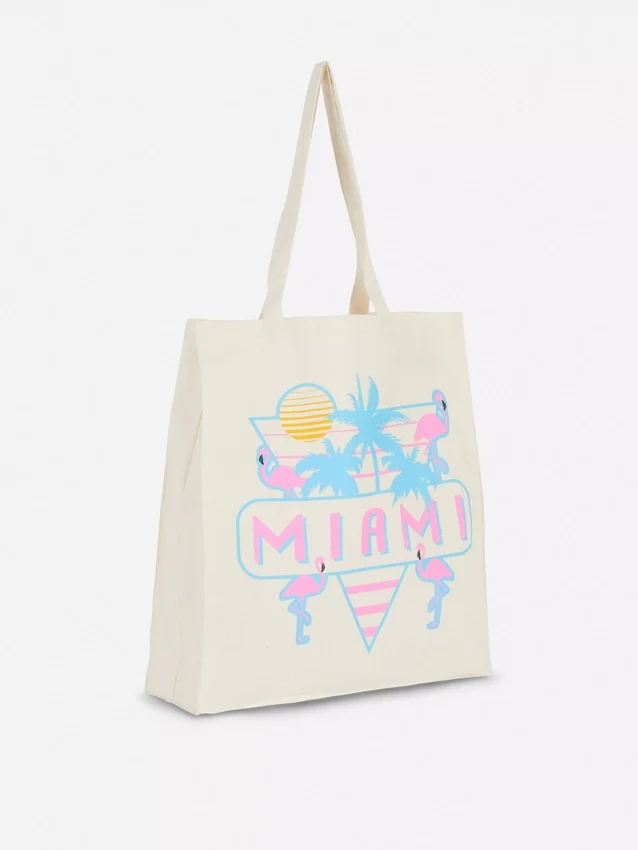 Saco de compras urbano com estampado em algodão