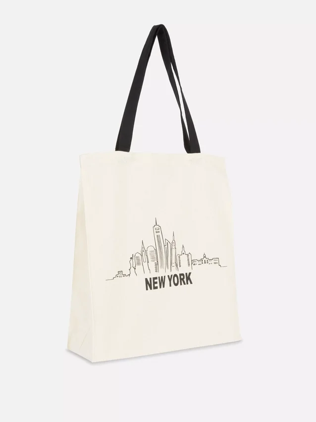 Saco de compras urbano com estampado em algodão