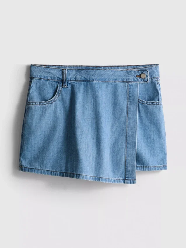 Saia-calça assimétrica em ganga de algodão