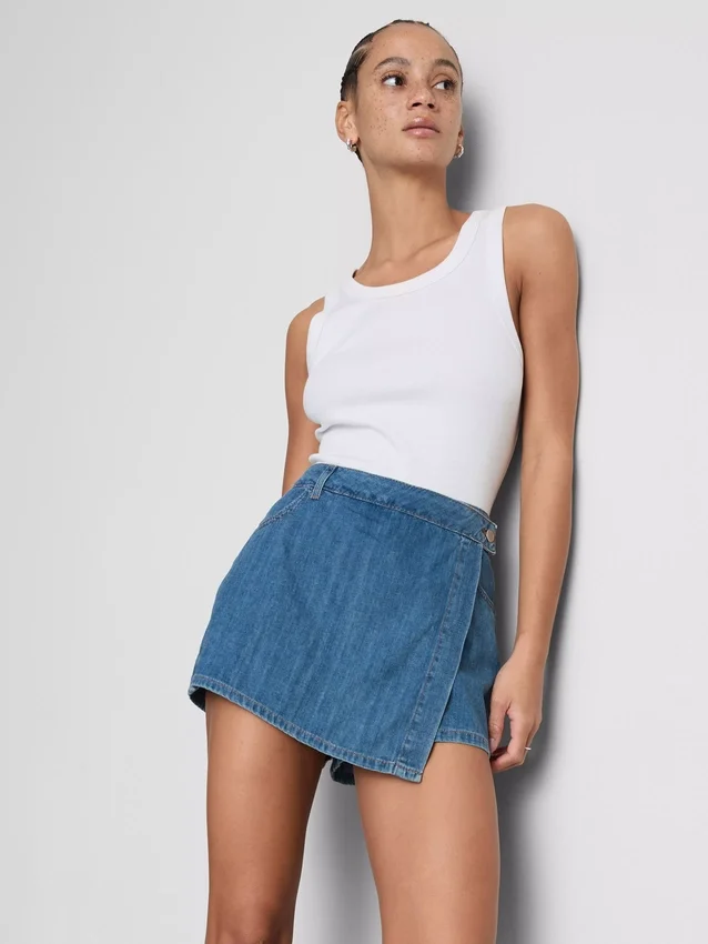 Saia-calça assimétrica em ganga de algodão