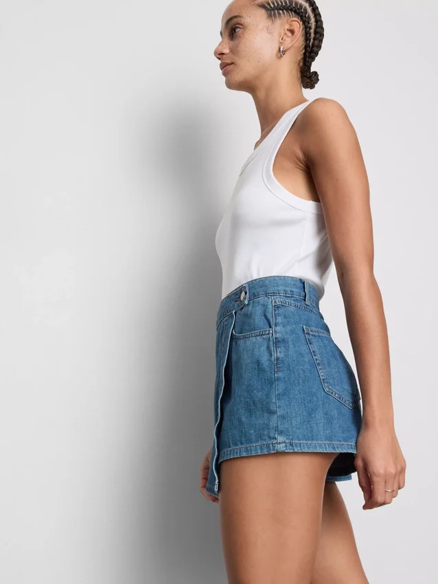 Saia-calça assimétrica em ganga de algodão