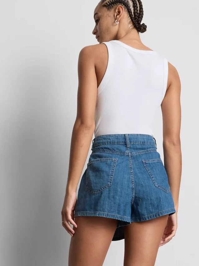 Saia-calça assimétrica em ganga de algodão