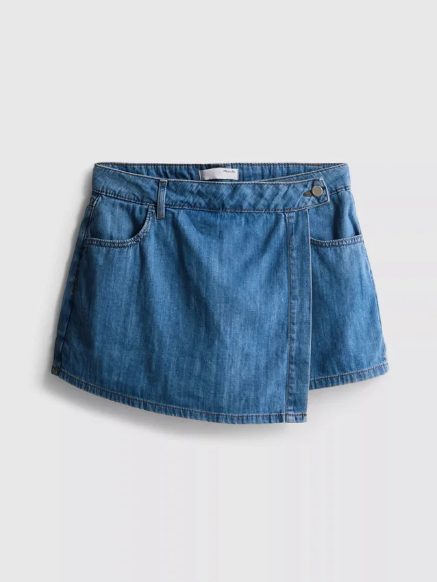 Saia-calça assimétrica em ganga de algodão