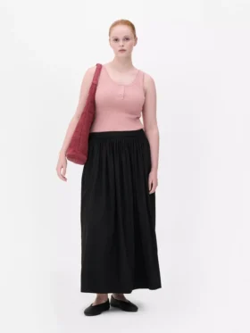 Saia maxi com cintura franzida