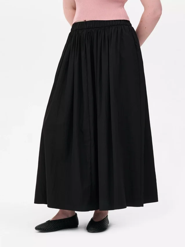 Saia maxi com cintura franzida