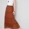 Saia maxi em voile com camadas
