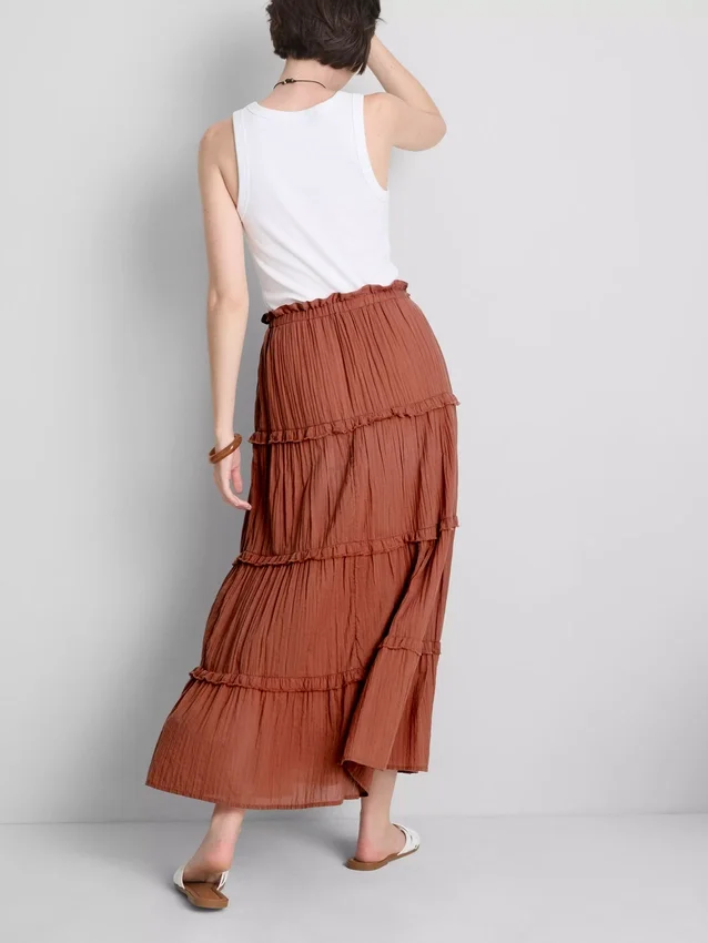 Saia maxi em voile com camadas