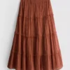 Saia maxi em voile com camadas