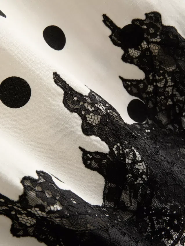 Saias midi de renda com bolinhas em mistura de algodão