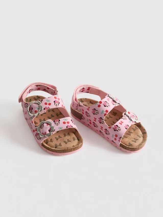 Sandálias de tiras com fivela dupla e fivela de velcro da Minnie Mouse da Disney