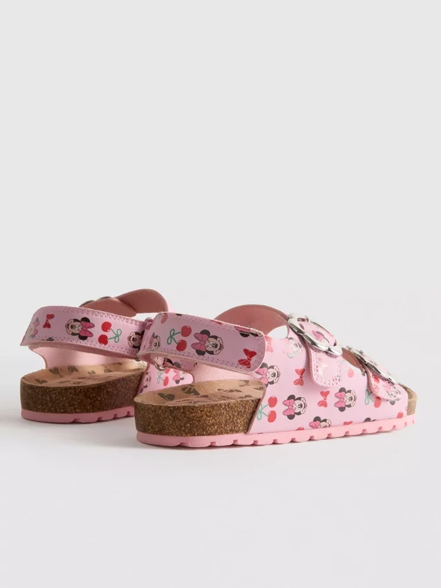 Sandálias de tiras com fivela dupla e fivela de velcro da Minnie Mouse da Disney