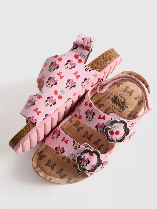 Sandálias de tiras com fivela dupla e fivela de velcro da Minnie Mouse da Disney