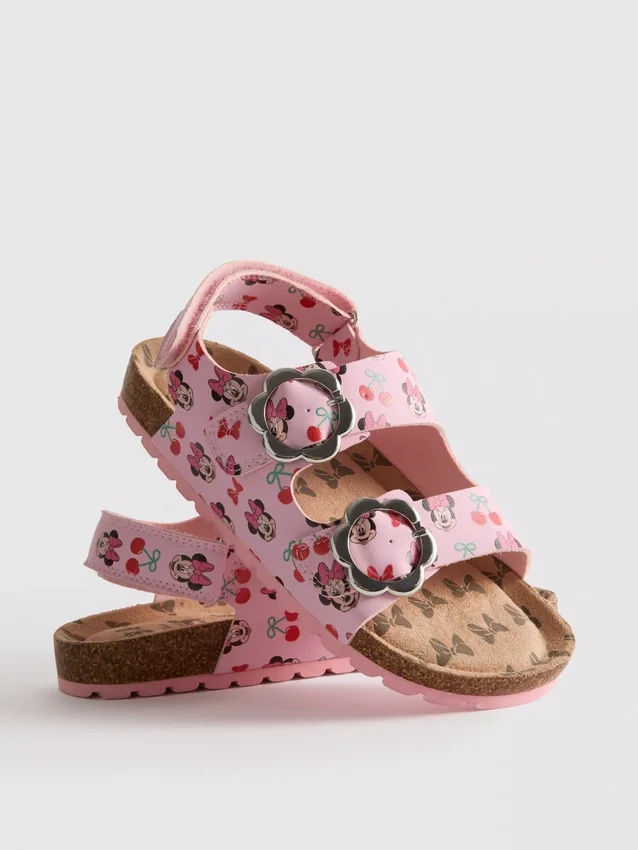 Sandálias de tiras com fivela dupla e fivela de velcro da Minnie Mouse da Disney