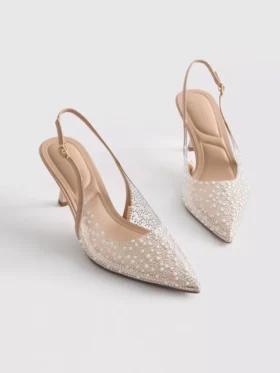 Sapatos de salto alto com tiras traseiras «Diamanta» com imitações de pérolas