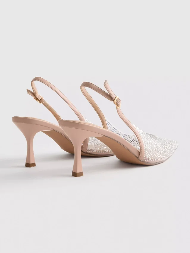Sapatos de salto alto com tiras traseiras «Diamanta» com imitações de pérolas