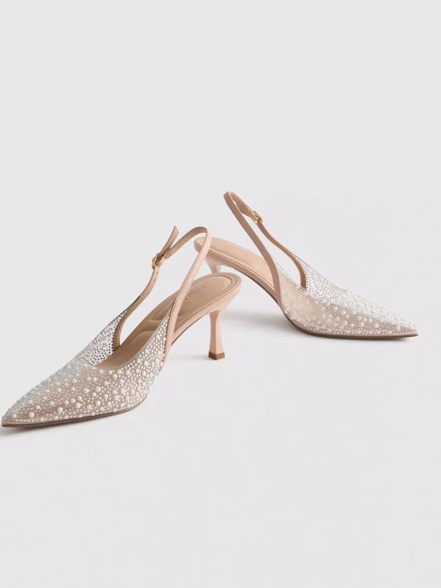 Sapatos de salto alto com tiras traseiras «Diamanta» com imitações de pérolas