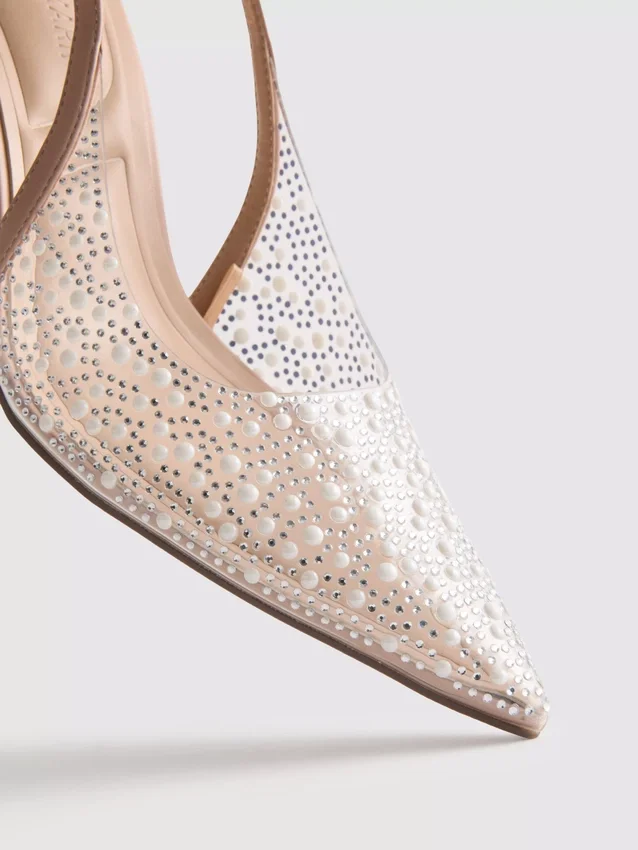 Sapatos de salto alto com tiras traseiras «Diamanta» com imitações de pérolas