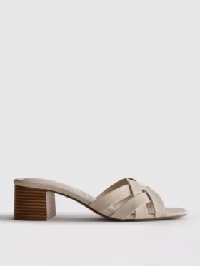Sapatos de salto em bloco com tecido em imitação de couro