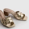 Sapatos de salto em bloco com tecido em imitação de couro
