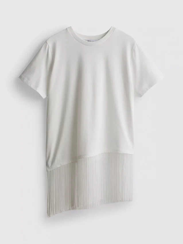 T-shirt assimétrica de algodão com franjas