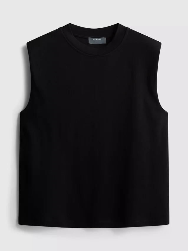 T-shirt curta sem mangas com ombreiras