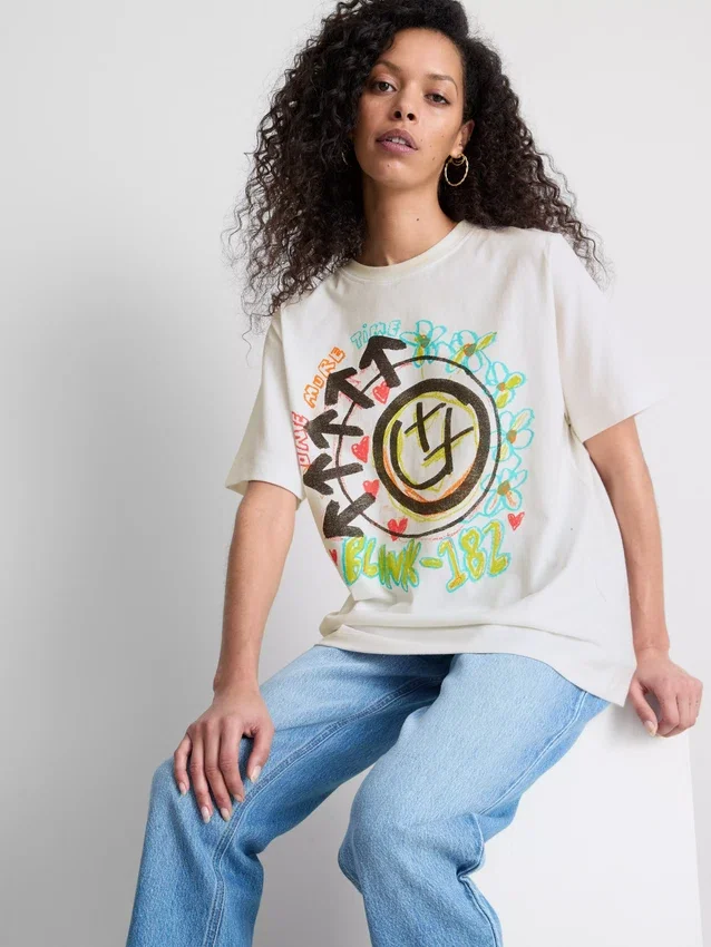 T-shirt de algodão com logótipo «Blink 182» de corte descontraído