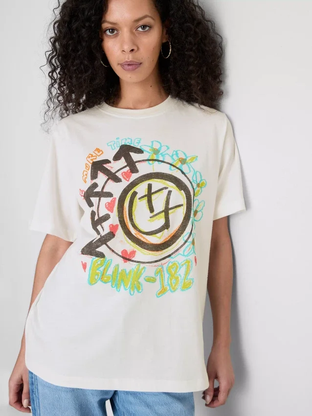 T-shirt de algodão com logótipo «Blink 182» de corte descontraído