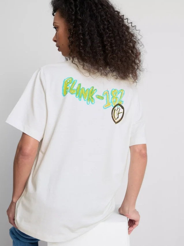 T-shirt de algodão com logótipo «Blink 182» de corte descontraído