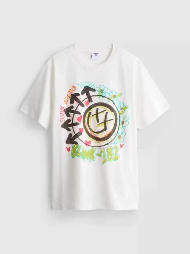 T-shirt de algodão com logótipo «Blink 182» de corte descontraído